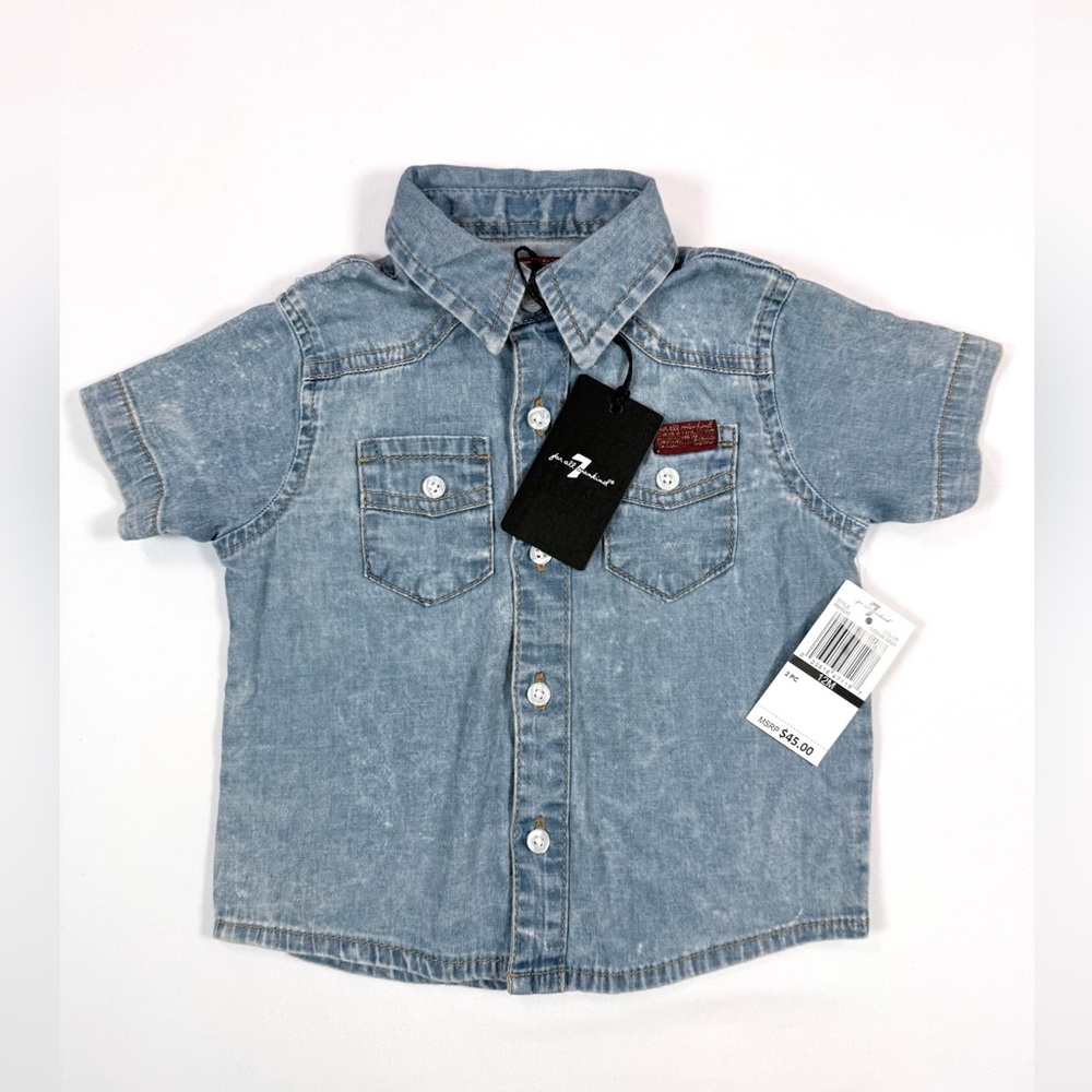 NWT 7 FOR ALL MANKIND‎ Baby Denim Button Down Shirt Western 12M NEW